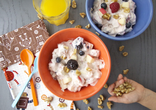 Colorful bowl of oatmeal with super food add-ins make this a brainy breakfast.