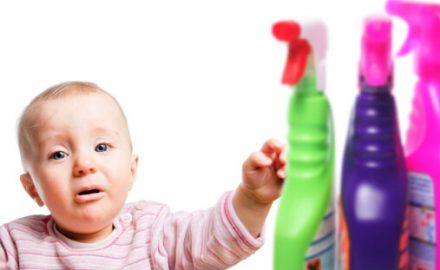 Infant child with cleaning chemicals. Dander in a spray bottle!