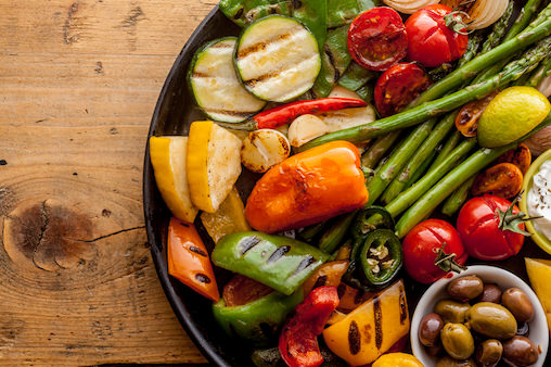 Platter of grilled veggies for the Mediterranean diet - This article discusses great food for brain development.