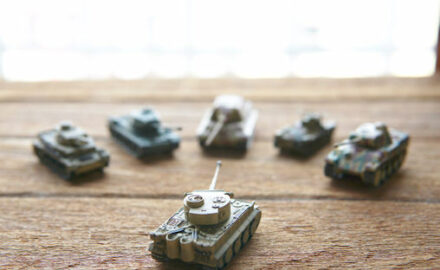 Old metal army tank toys. Many old metal toys contain lead. Lead poisoning in children should be taken seriously.