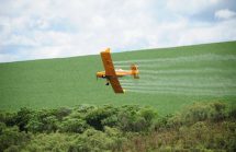 Crop duster over a soybean field. Pesticides collateral damage.