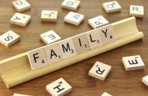 Scrabble Tiles spelling out the word family for famliy games.